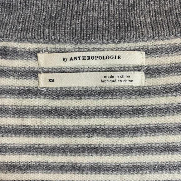 by Anthropologie Grey Stripe Serena Soft Knit Button V Neck Sweater XS - Picture 10 of 12